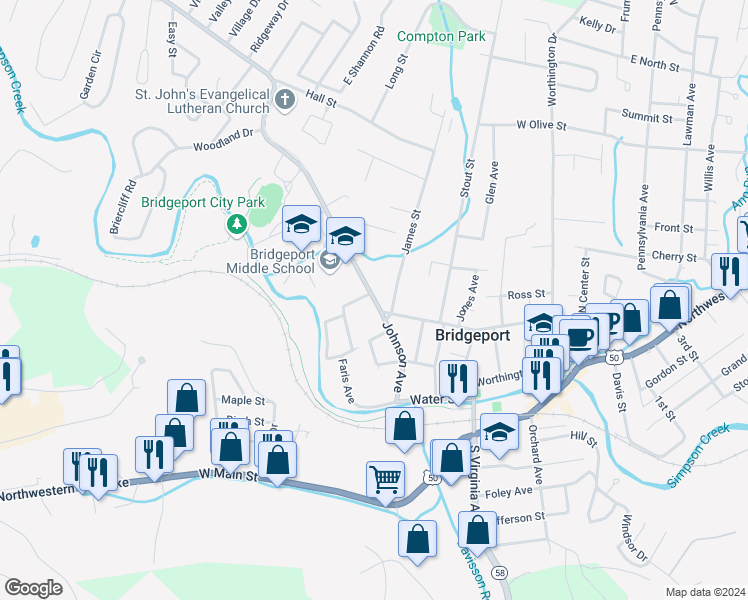 map of restaurants, bars, coffee shops, grocery stores, and more near 303 Johnson Avenue in Bridgeport