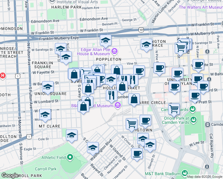 map of restaurants, bars, coffee shops, grocery stores, and more near 101 Independence Avenue Southeast in Washington