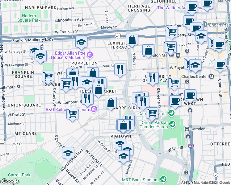 map of restaurants, bars, coffee shops, grocery stores, and more near 101 Independence Avenue Southeast in Washington