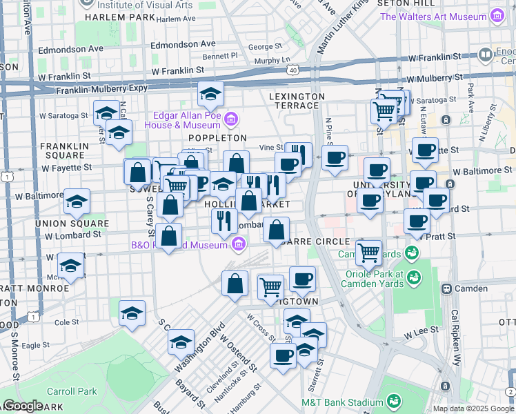 map of restaurants, bars, coffee shops, grocery stores, and more near 101 Independence Avenue Southeast in Washington