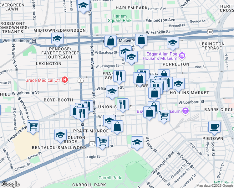 map of restaurants, bars, coffee shops, grocery stores, and more near 101 Independence Avenue Southeast in Washington