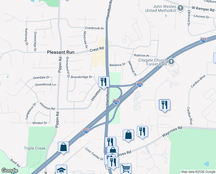 map of restaurants, bars, coffee shops, grocery stores, and more near 11301 Hamilton Avenue in Cincinnati
