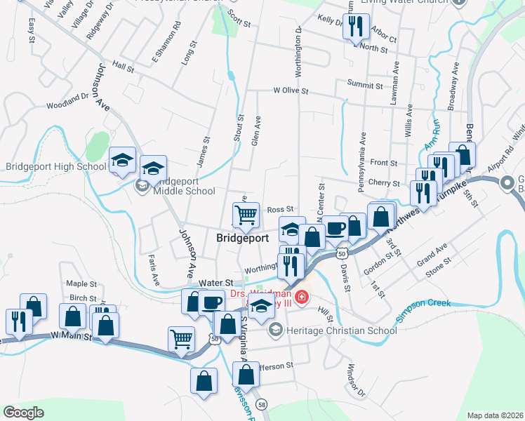 map of restaurants, bars, coffee shops, grocery stores, and more near 298 Ross St in Bridgeport