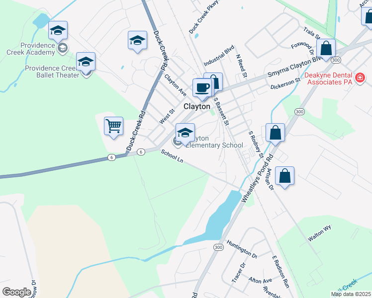 map of restaurants, bars, coffee shops, grocery stores, and more near 510 Main Street in Clayton