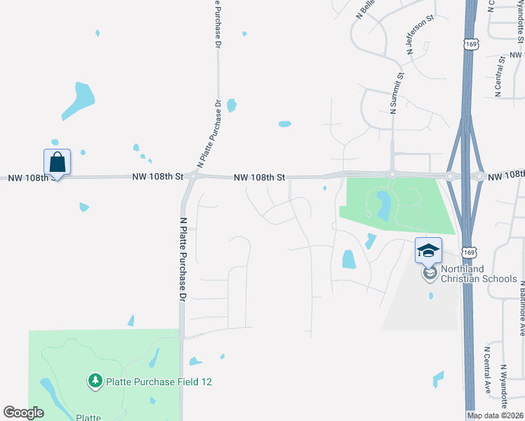map of restaurants, bars, coffee shops, grocery stores, and more near 1316 Northwest 107th Terrace in Kansas City
