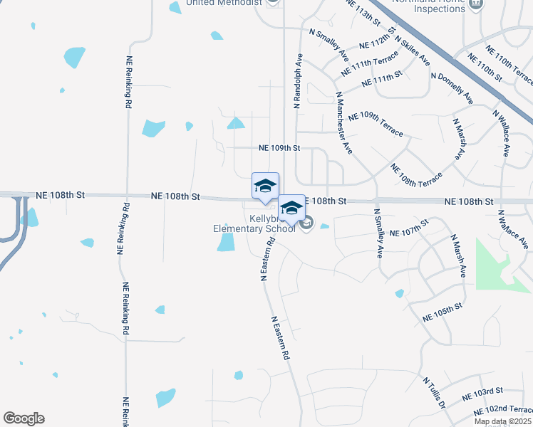 map of restaurants, bars, coffee shops, grocery stores, and more near 7301 Northeast 108th Street in Kansas City