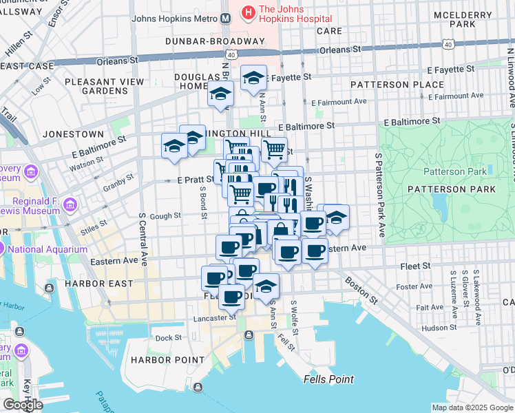map of restaurants, bars, coffee shops, grocery stores, and more near in Baltimore