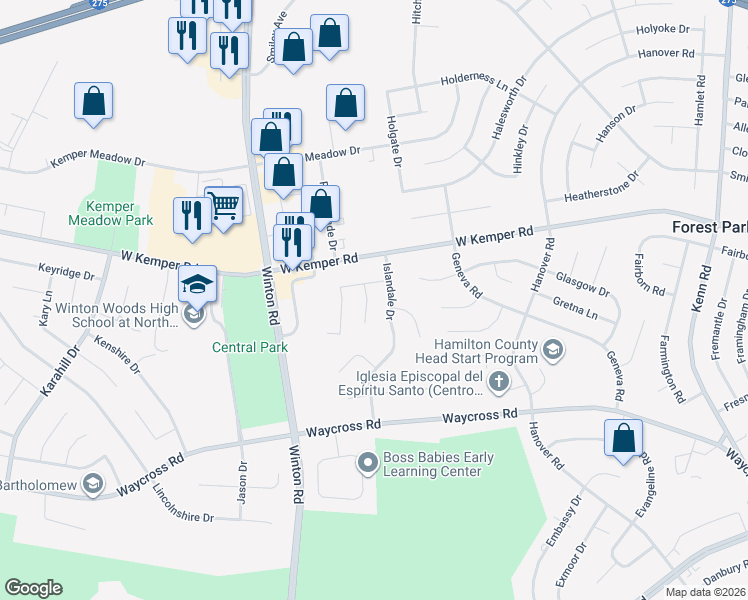 map of restaurants, bars, coffee shops, grocery stores, and more near 11547 Imhoff Court in Cincinnati