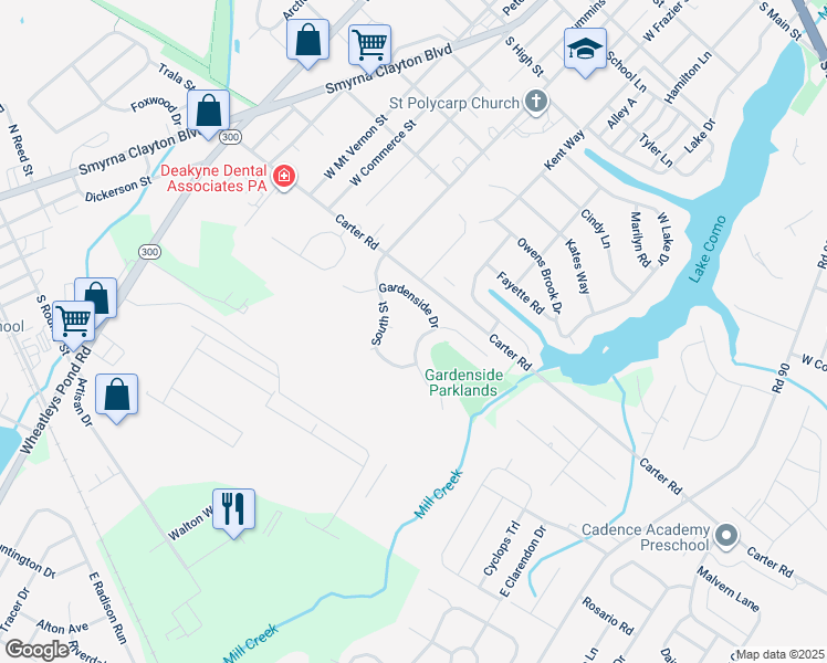 map of restaurants, bars, coffee shops, grocery stores, and more near 931 Boxwood Drive in Smyrna