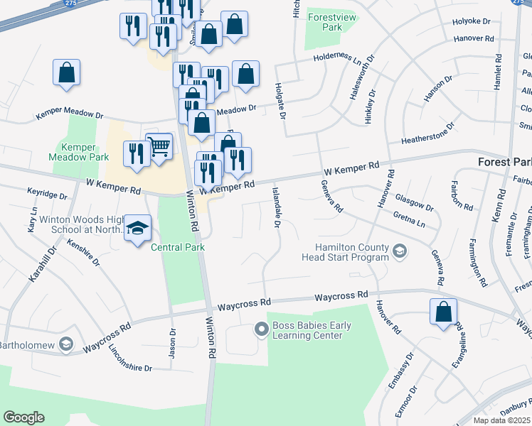 map of restaurants, bars, coffee shops, grocery stores, and more near 11547 Imhoff Court in Cincinnati
