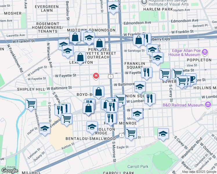 map of restaurants, bars, coffee shops, grocery stores, and more near 101 Independence Avenue Southeast in Washington