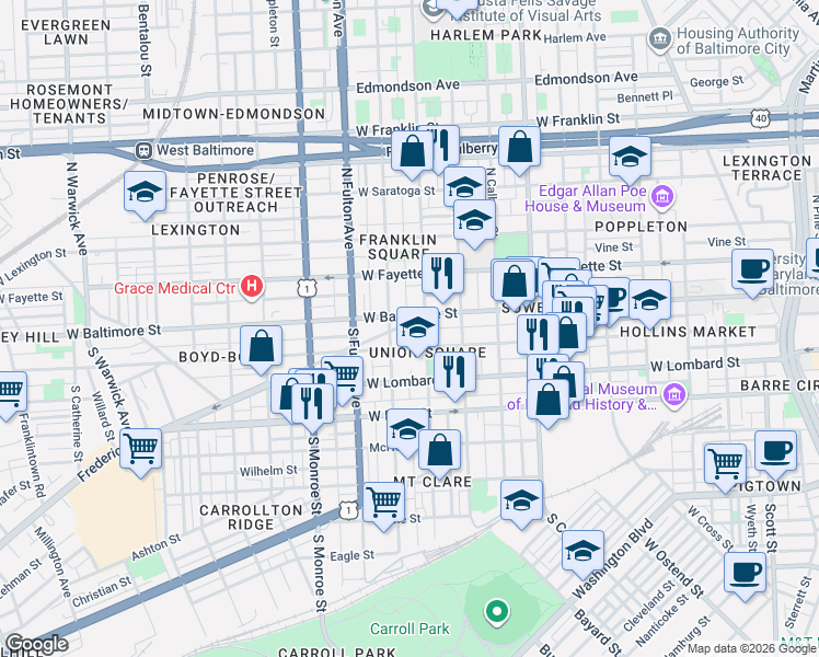 map of restaurants, bars, coffee shops, grocery stores, and more near 101 Independence Avenue Southeast in Washington
