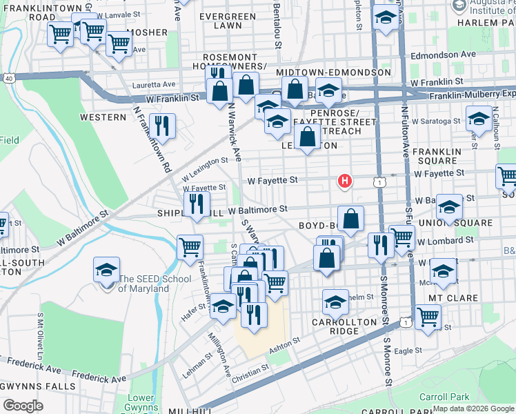 map of restaurants, bars, coffee shops, grocery stores, and more near 101 Independence Avenue Southeast in Washington