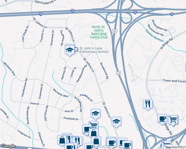 map of restaurants, bars, coffee shops, grocery stores, and more near 3000 Misty Wood Lane in Ellicott City