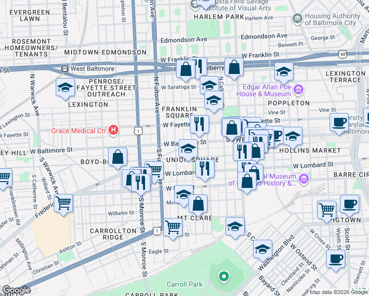 map of restaurants, bars, coffee shops, grocery stores, and more near 101 Independence Avenue Southeast in Washington