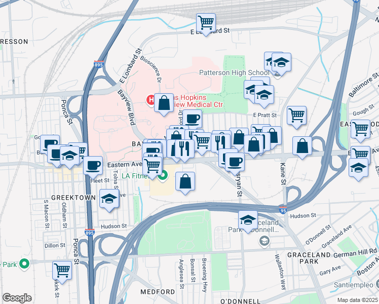 map of restaurants, bars, coffee shops, grocery stores, and more near 440 Cornwall Street in Baltimore