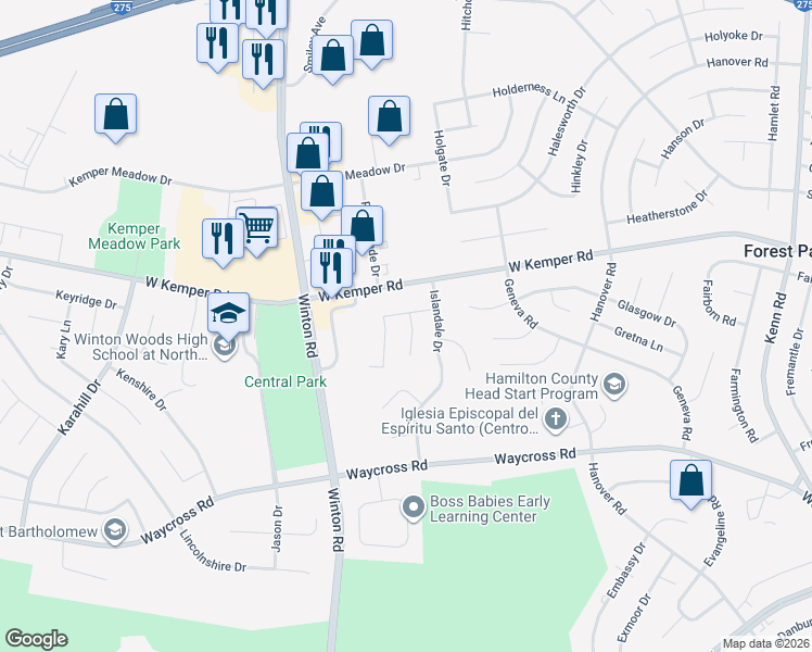 map of restaurants, bars, coffee shops, grocery stores, and more near 11547 Imhoff Court in Cincinnati