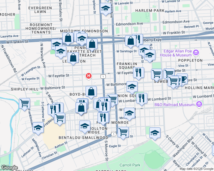 map of restaurants, bars, coffee shops, grocery stores, and more near 101 Independence Avenue Southeast in Washington