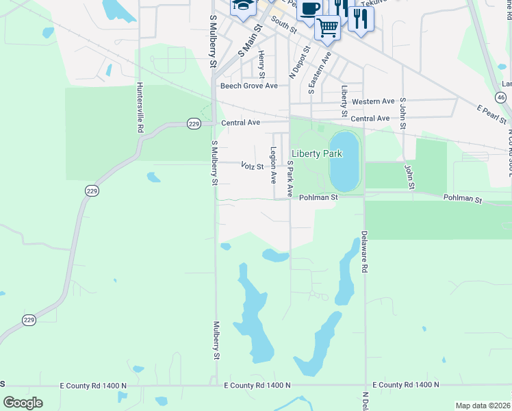 map of restaurants, bars, coffee shops, grocery stores, and more near 42 Park Place in Batesville