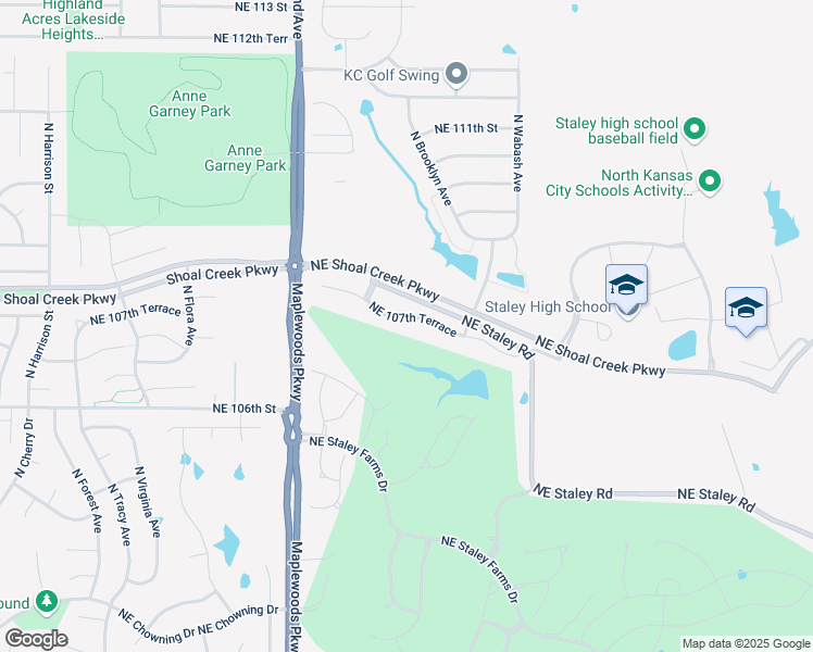 map of restaurants, bars, coffee shops, grocery stores, and more near 2215 Northeast 107th Terrace in Kansas City