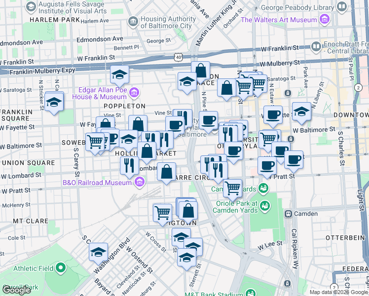 map of restaurants, bars, coffee shops, grocery stores, and more near 101 Independence Avenue Southeast in Washington