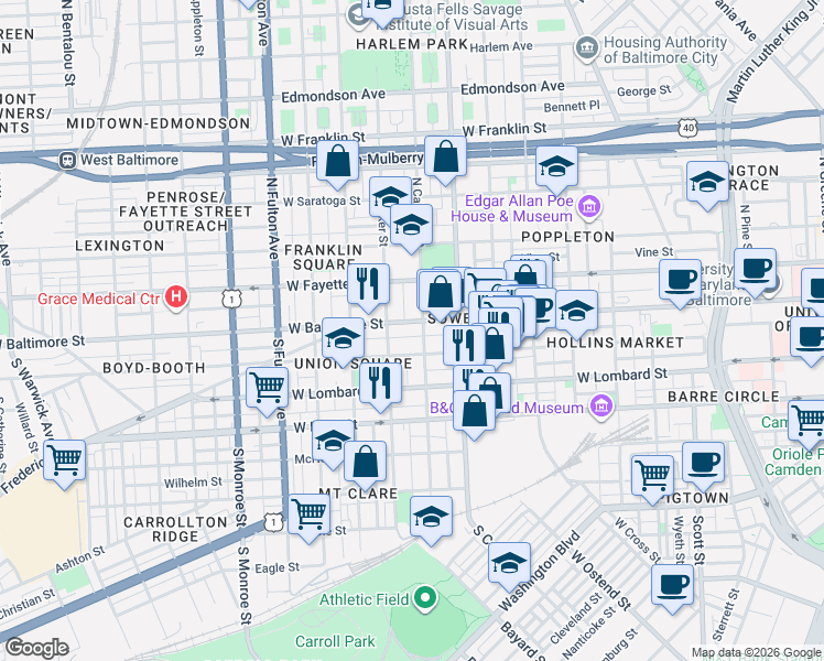 map of restaurants, bars, coffee shops, grocery stores, and more near 101 Independence Avenue Southeast in Washington