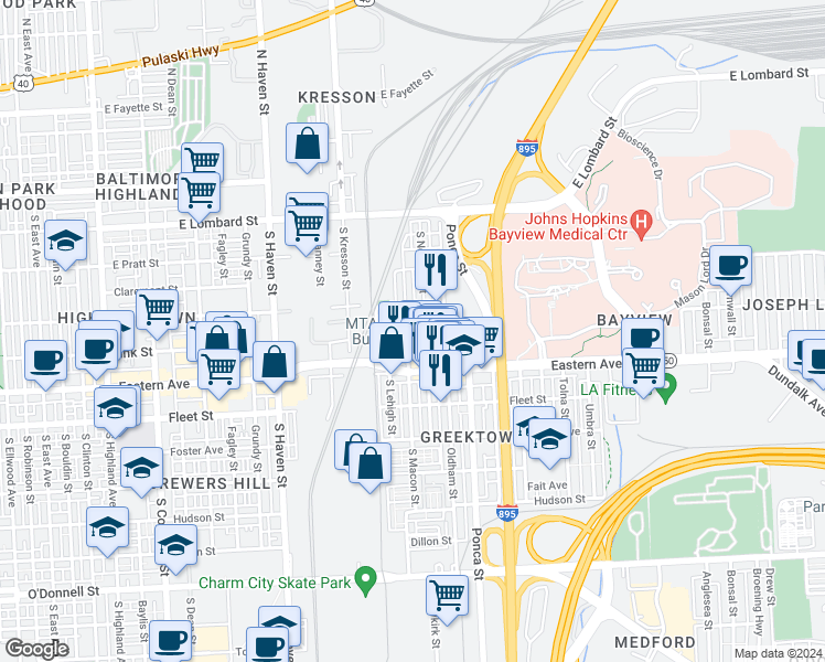 map of restaurants, bars, coffee shops, grocery stores, and more near 341 Macon Street in Baltimore