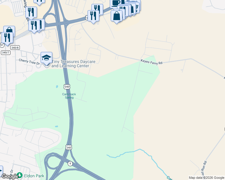 map of restaurants, bars, coffee shops, grocery stores, and more near 282 Southerly Lane in Charles Town