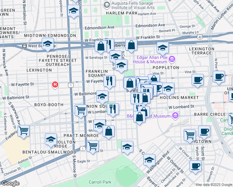 map of restaurants, bars, coffee shops, grocery stores, and more near 101 Independence Avenue Southeast in Washington