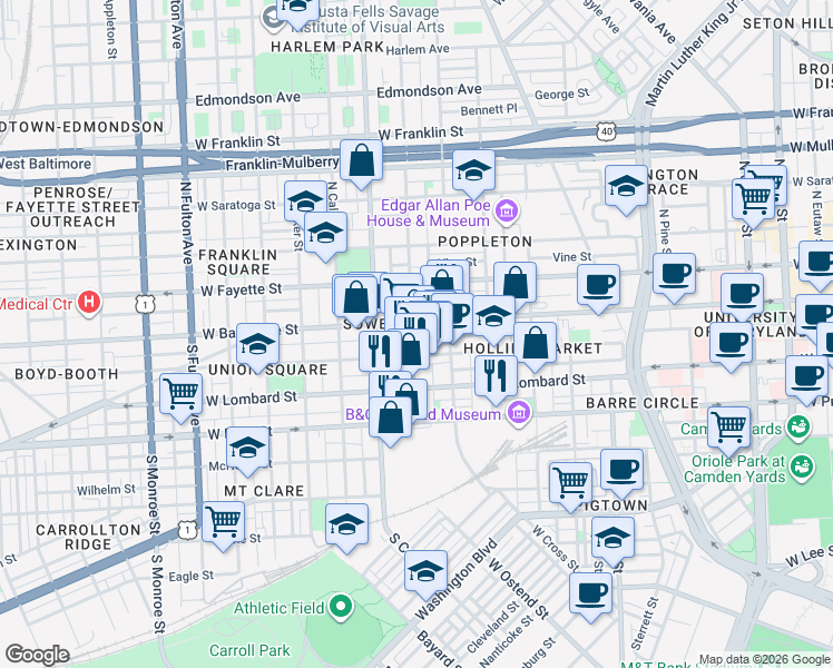 map of restaurants, bars, coffee shops, grocery stores, and more near 101 Independence Avenue Southeast in Washington