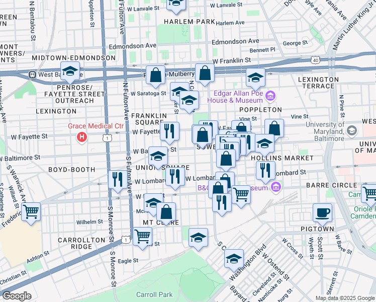 map of restaurants, bars, coffee shops, grocery stores, and more near 101 Independence Avenue Southeast in Washington