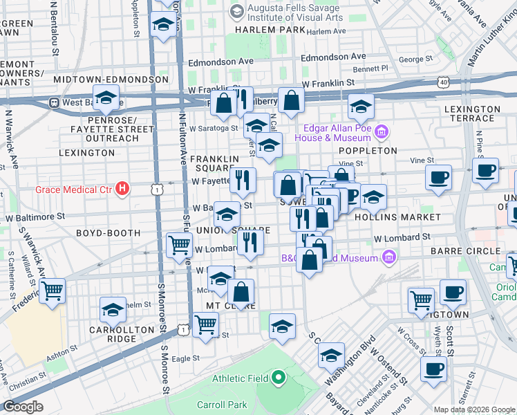 map of restaurants, bars, coffee shops, grocery stores, and more near 101 Independence Avenue Southeast in Washington