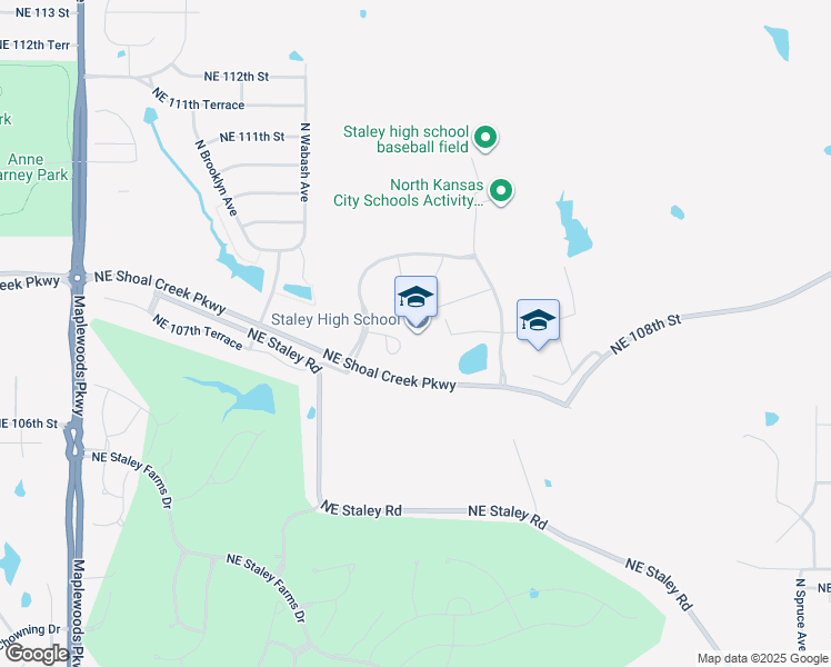 map of restaurants, bars, coffee shops, grocery stores, and more near 2800 Northeast Shoal Creek Parkway in Kansas City