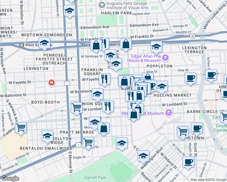 map of restaurants, bars, coffee shops, grocery stores, and more near 101 Independence Avenue Southeast in Washington