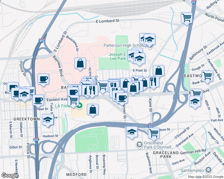 map of restaurants, bars, coffee shops, grocery stores, and more near 431 Elrino Street in Baltimore