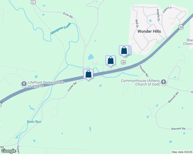map of restaurants, bars, coffee shops, grocery stores, and more near 8747 McLean Lane in Athens