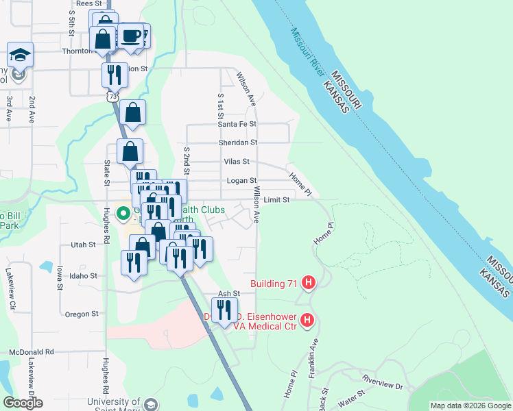 map of restaurants, bars, coffee shops, grocery stores, and more near Wilson Avenue in Leavenworth