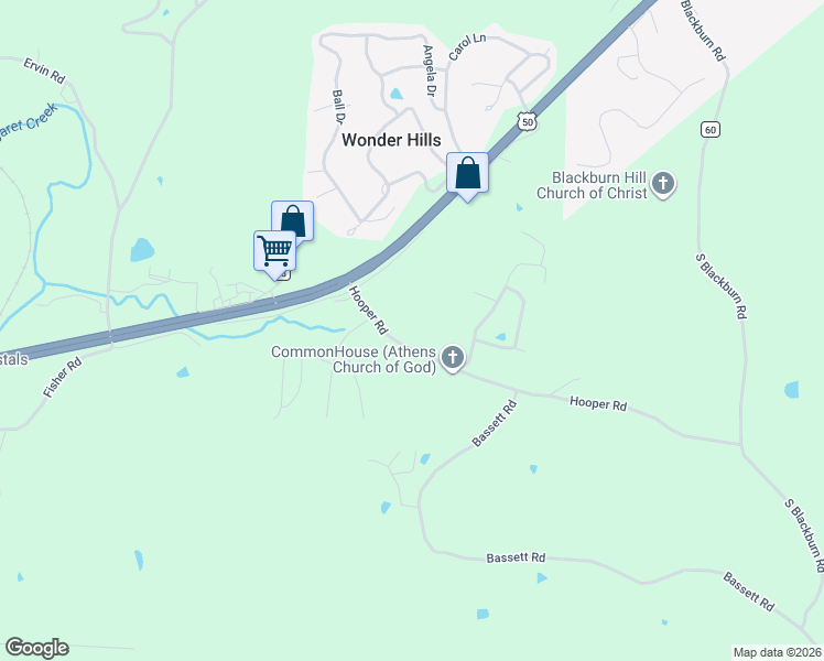 map of restaurants, bars, coffee shops, grocery stores, and more near 9305 Hooper Road in Athens