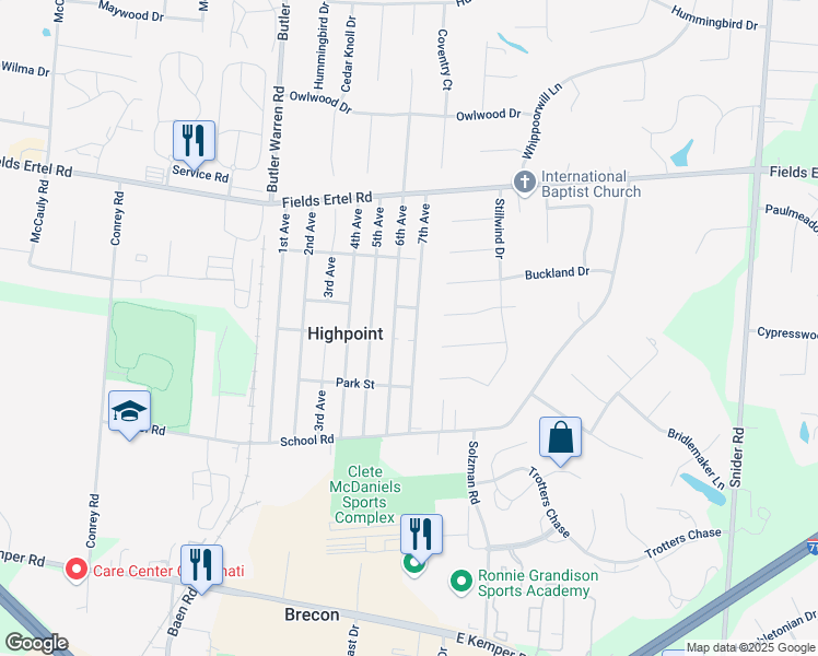 map of restaurants, bars, coffee shops, grocery stores, and more near 12009 7th Avenue in Cincinnati