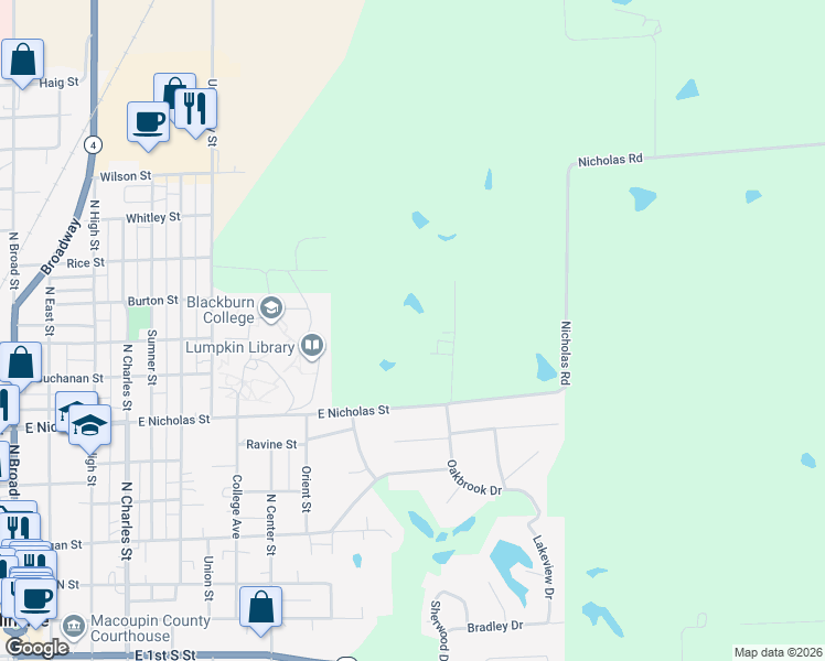 map of restaurants, bars, coffee shops, grocery stores, and more near in Carlinville