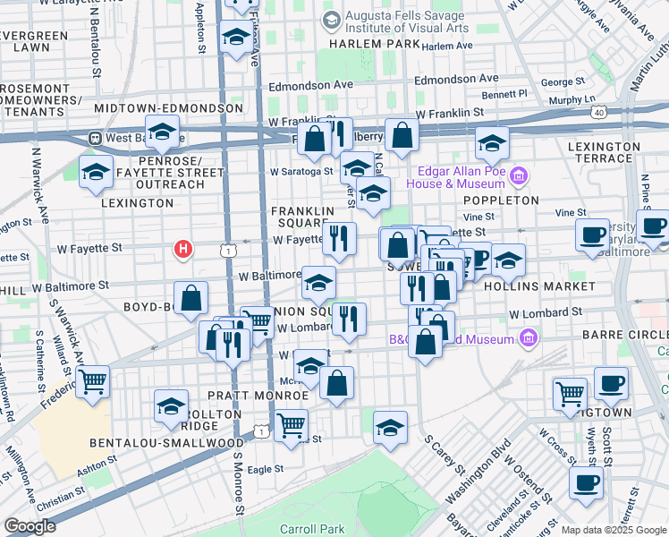 map of restaurants, bars, coffee shops, grocery stores, and more near 101 Independence Avenue Southeast in Washington