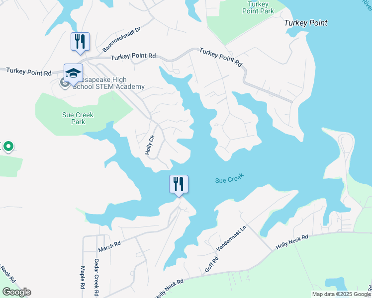 map of restaurants, bars, coffee shops, grocery stores, and more near 2032 Sue Creek Dr in Essex