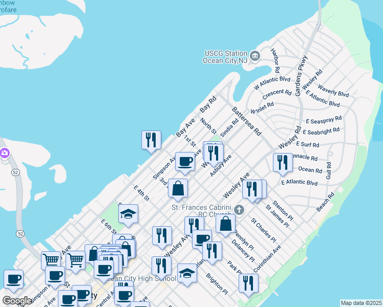 map of restaurants, bars, coffee shops, grocery stores, and more near 144 Haven Avenue in Ocean City