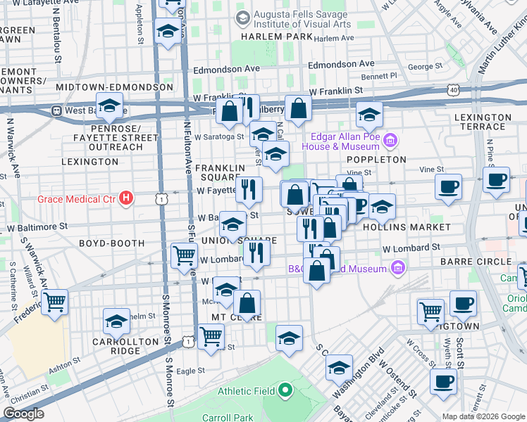 map of restaurants, bars, coffee shops, grocery stores, and more near 101 Independence Avenue Southeast in Washington