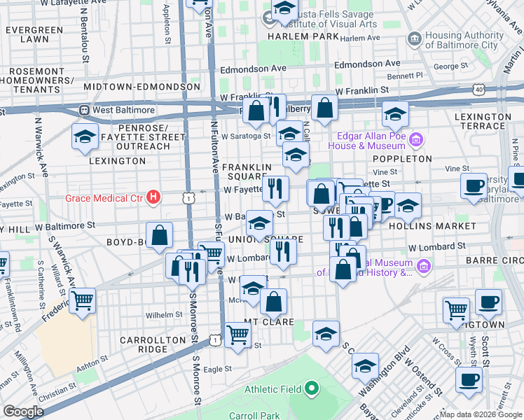 map of restaurants, bars, coffee shops, grocery stores, and more near 101 Independence Avenue Southeast in Washington