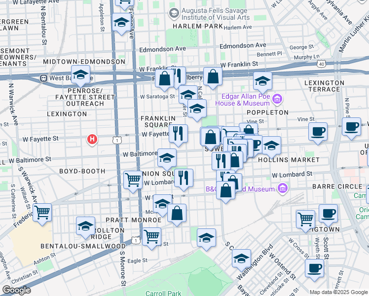 map of restaurants, bars, coffee shops, grocery stores, and more near 101 Independence Avenue Southeast in Washington