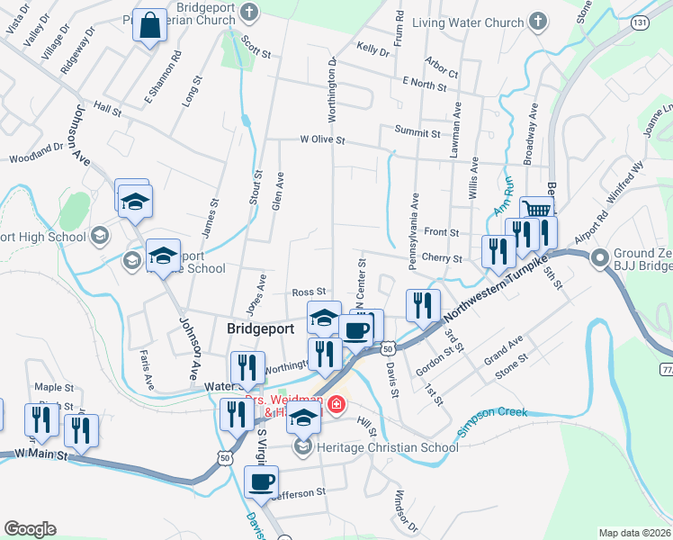 map of restaurants, bars, coffee shops, grocery stores, and more near 200-298 Ross St in Bridgeport
