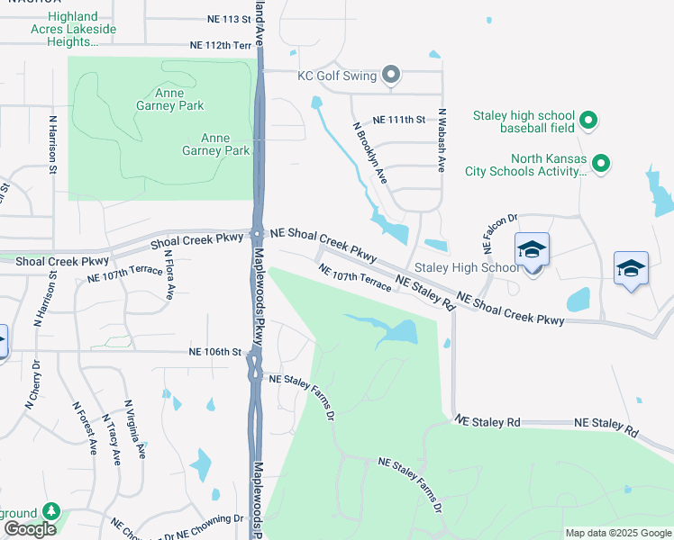 map of restaurants, bars, coffee shops, grocery stores, and more near 2215 Northeast 107th Terrace in Kansas City