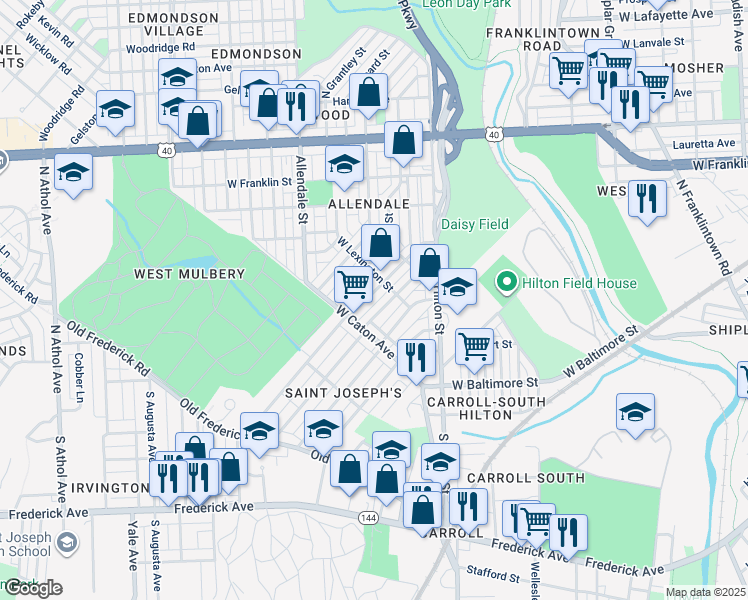 map of restaurants, bars, coffee shops, grocery stores, and more near 141 North Monastery Avenue in Baltimore