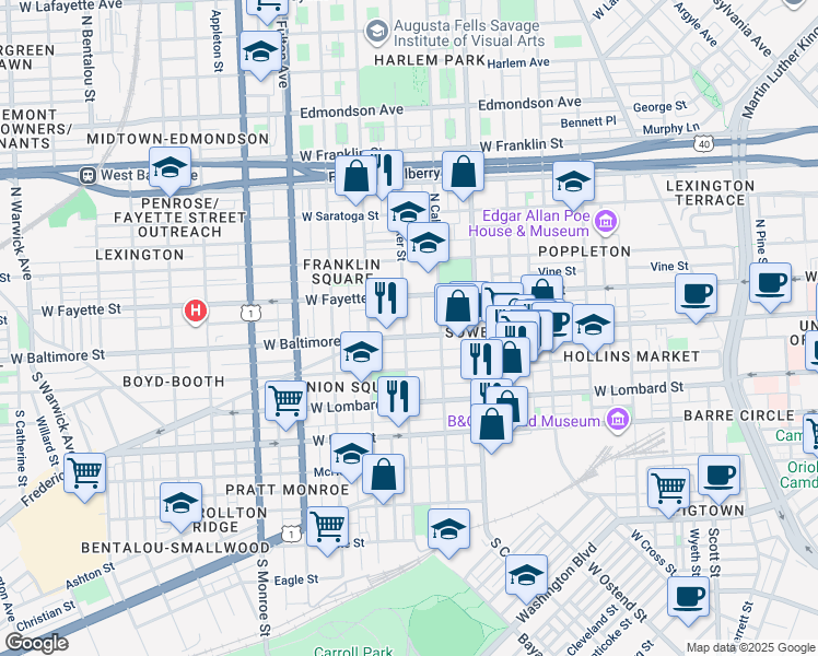 map of restaurants, bars, coffee shops, grocery stores, and more near 101 Independence Avenue Southeast in Washington